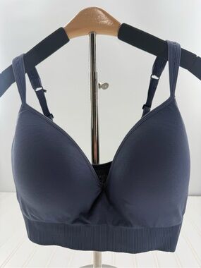 Athleta Longline Deep Plunge Sports Bra Navy Blue Wide Adjustable Straps Size M